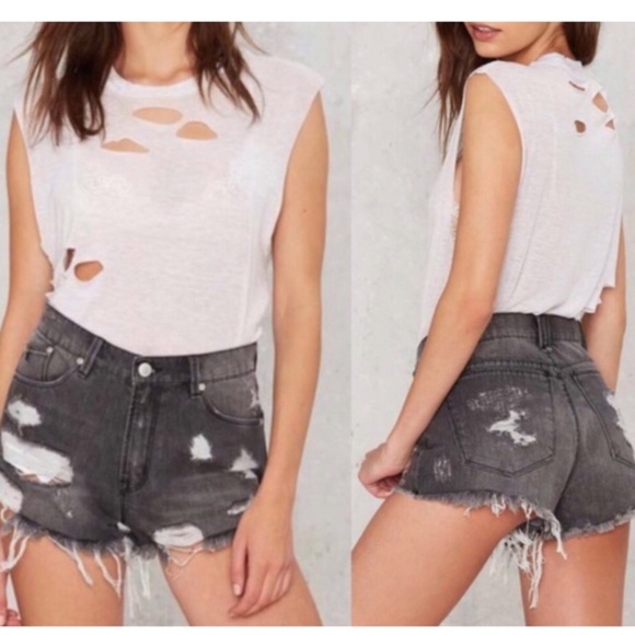 Res Denim Pants - Res Denim Distressed High Waisted Shorts